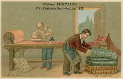 Tarjeta comercial de Maison Fontaine, impresión de lana de French School