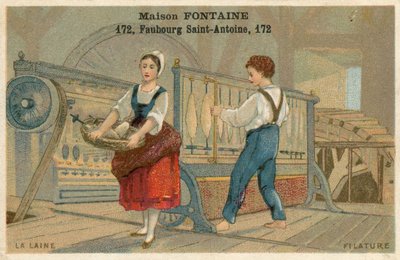 Tarjeta comercial de Maison Fontaine, hilado de lana de French School
