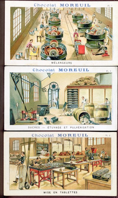 Haciendo chocolate, imagen publicitaria del chocolate Moreuil, c.1900 de French School