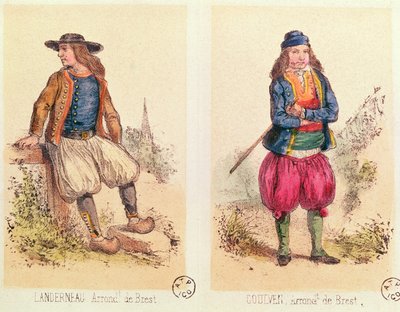 Trajes masculinos de Landerneau y Goulven, de Les Costumes Bretons de Sorrieu de French School