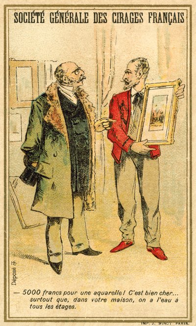 Hombre regateando el precio de una acuarela con un artista de French School