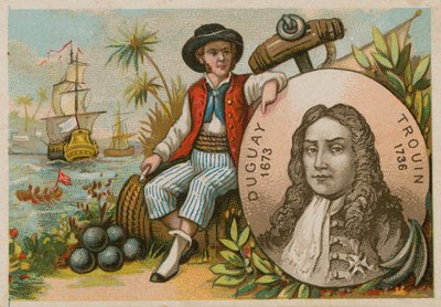 Hombre en Brasil sosteniendo un retrato de Duguay-Trouin de French School