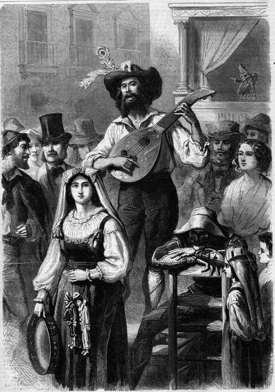Tocador de mandolina en una calle de Italia de French School