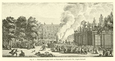Maniquí del papa quemado en el Palais-Royal, el 16 de abril de 1791 de French School