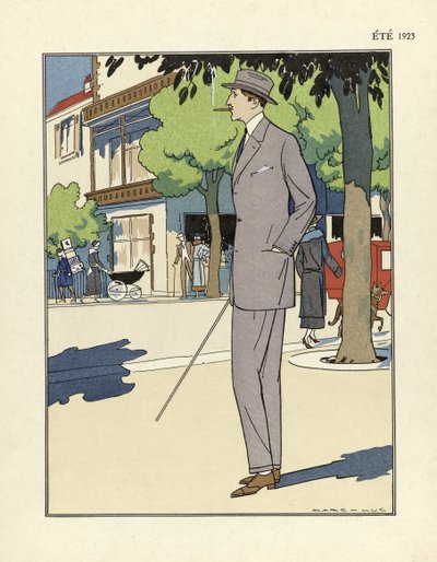 Traje de hombre, por Marc-Luc, pub. 1923 (impresión en pochoir) de French School