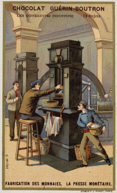 Fabricación de monedas. Prensa de monedas de French School