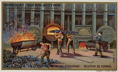 Fabricación de gas para iluminación. Extracción de coque de los retortos de French School