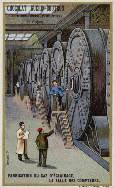 Fabricación de gas para iluminación. Sala de medidores de French School