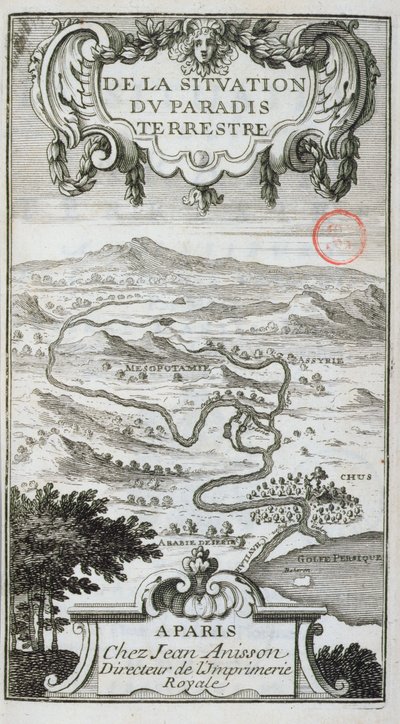 Mapa de De La Situación del Paraíso Terrenal, 1691 de French School