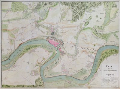 Mapa de Düsseldorf y áreas circundantes (pluma y tinta sobre papel) de French School
