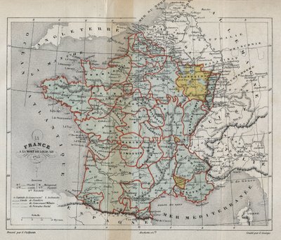 Mapa de Francia a la muerte de Luis XIV en 1715 - grabado en 