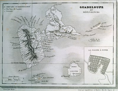 Mapa de Guadalupe y sus dependencias. Grabado del siglo XIX. Chartres, Museo de Bellas Artes de French School