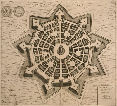 Mapa de Palmanova, de Les Villes de Venetie, 1704, publicado por Rutgert Alberts en La Haya de French School