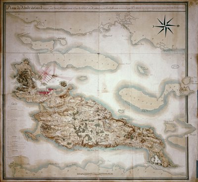 Mapa de Rhode Island en el momento de su ocupación 1780-81 por el ejército francés bajo las órdenes de Jean-Baptiste de Vimeur (1725-1807) Conde de Rochambeau de French School
