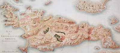 Mapa de Rhode Island en el momento de su ocupación 1780-81 por el ejército francés bajo las órdenes de Jean-Baptiste de Vimeur (1725-1807) Conde de Rochambeau de French School