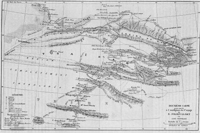 Mapa del Tíbet y Asia Central del viaje de Mr. Prjevalsky - en “The World Tour” de French School