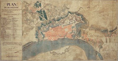 Mapa de daños causados por el Rin, Düsseldorf, 1799 de French School