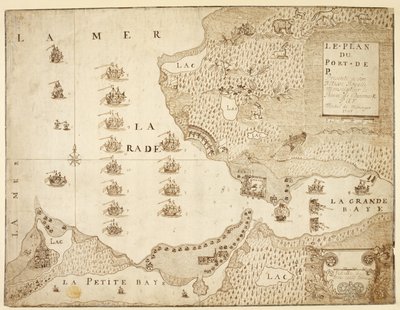 Mapa del puerto de Placentia, Canadá (pluma y tinta sobre papel) de French School