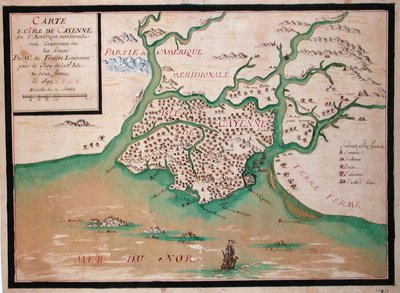Mapa de la isla de Cayena, Guayana Francesa de French School