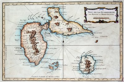 Mapa de la isla de Martinica, la isla de Saintes y la isla de Marie Galante en las Indias Occidentales de French School