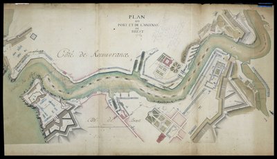 Mapa del puerto y del arsenal de Brest en 1754. de French School