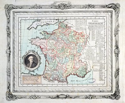 Mapa de las regiones y distritos de Francia, conocido como la Carte de Necker, 1789 de French School