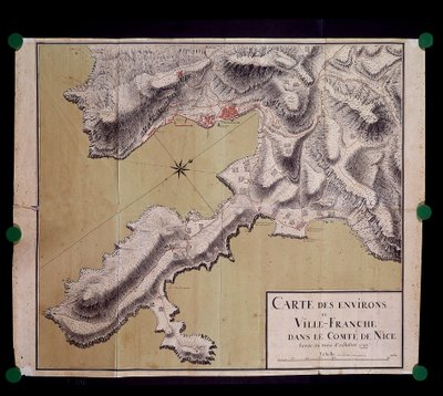 Mapa de los alrededores de Villefranche en el condado de Niza levantado en octubre de 1748 de French School