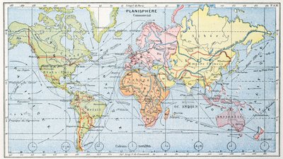 Mapa que muestra las principales rutas comerciales marítimas del mundo, 1912 de French School
