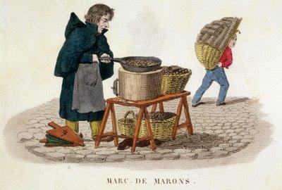 Vendedor de castañas - grabado de French School