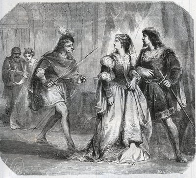 Margarita de Baviera, Duquesa de Borgoña (1363-1423) y la Reina Isabeau (Isabelle, Elisabeth) de Baviera (1371-1435) separan a Luis I de Valois, Duque de Orleans (1372-1407) y Juan Sin Miedo, Duque de Borgoña (1371-1419), que luchan por el gobierno de de French School