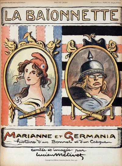 Marianne y Germania, historia de un sombrero y un casco - en “La Bayonette” del 18/04/1918 de French School