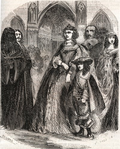 María de Médicis (1573-1642), reina de Francia y regente del reino con su hijo Luis XIII yendo a Notre-Dame de París - en “Historia de Francia” de L.-P. Anquetil de French School