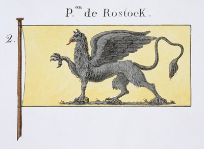 Bandera marítima con emblema de grifo que denota el escudo de Rostock, de un libro francés de banderas, c.1819 de French School