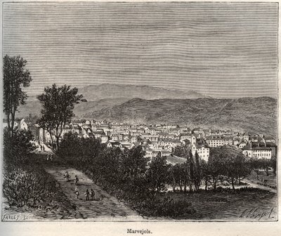 Marvejols - Lozere - Languedoc-Roussillon - grabado en “La France illustrée: géographie, histoire, administration statistique” por V.-A. Malt-Brown. 1884 de French School