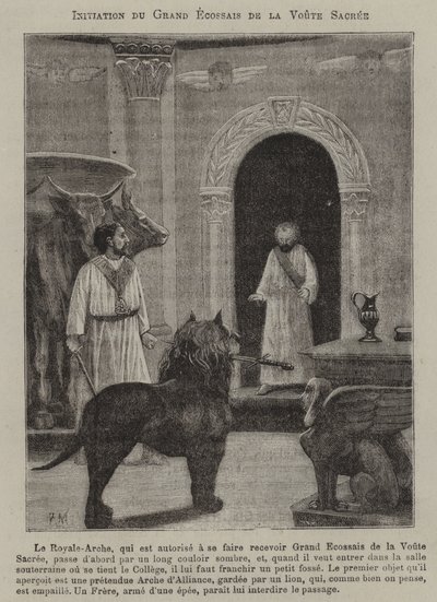 Ceremonia de iniciación masónica (grabado) de French School
