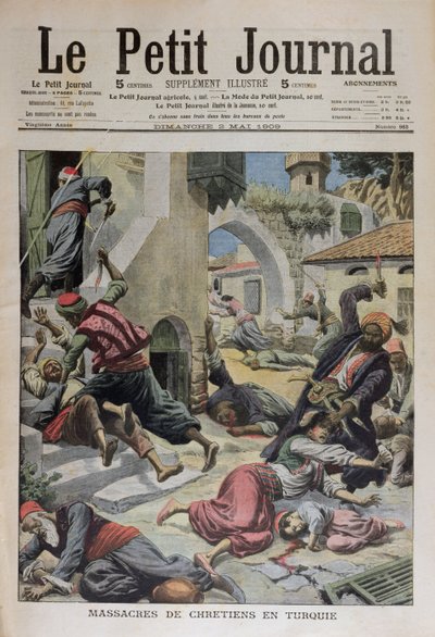 Masacre de Cristianos en Turquía, ilustración de portada de Le Petit Journal 2 de mayo de 1909 de French School