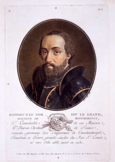 Mathieu II de Montmorency, de Retratos de grandes hombres, mujeres ilustres y sujetos memorables de Francia, publicado en 1787-92 de French School