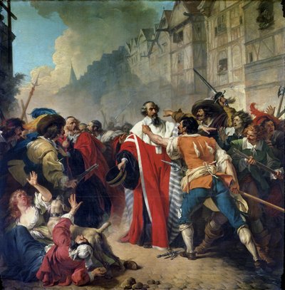 Mathieu Molé detenido por la multitud parisina a su regreso de visitar a Mazarino y la Reina Ana de Austria, 1879 de French School