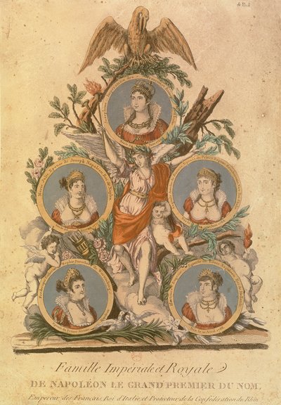 Medallones que representan a los miembros de la familia imperial de Napoleón I: Emperatriz Josefina; Marie Julie, esposa de Joseph Napoleón; Rey de Nápoles; Augusta Amelia de Baviera; Frederica Catherine de Wurtemberg de French School