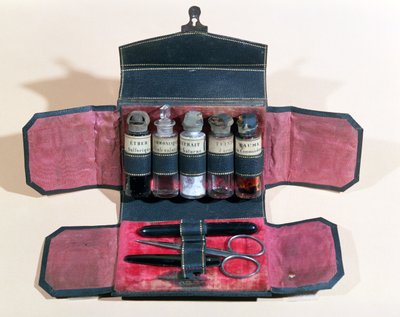 Estuche médico con instrumentos y medicinas, principios del siglo XIX de French School