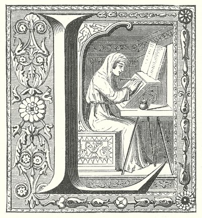 Escriba medieval trabajando de French School