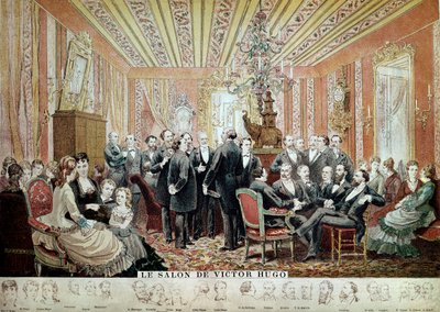 Reunión en el Salón Literario de la Maison Hugo, París, c.1875 de French School