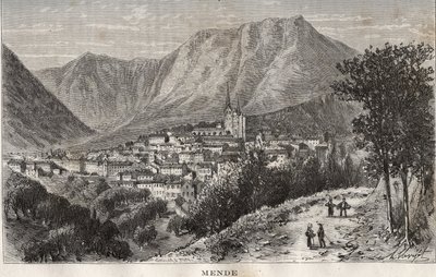 Mende - Lozère en la región Languedoc-Rosellón - grabado en “La Francia ilustrada: geografía, historia, administración estadística” por V.-A. Malte-Brun. 1884 de French School