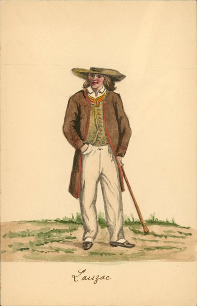 Traje de hombre de Lauzach, Morbihan (litografía en color) de French School