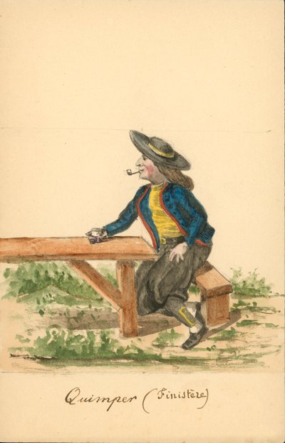 Traje masculino de Quimper, Finisterre (litografía en color) de French School