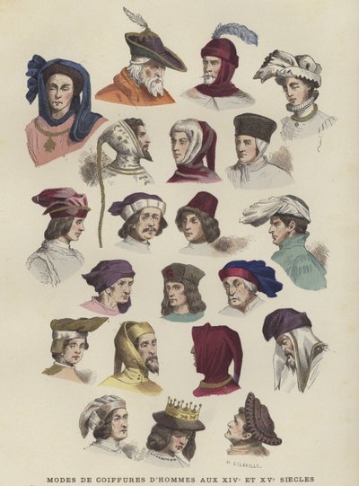 Sombreros y tocados masculinos, siglos XIV y XV de French School
