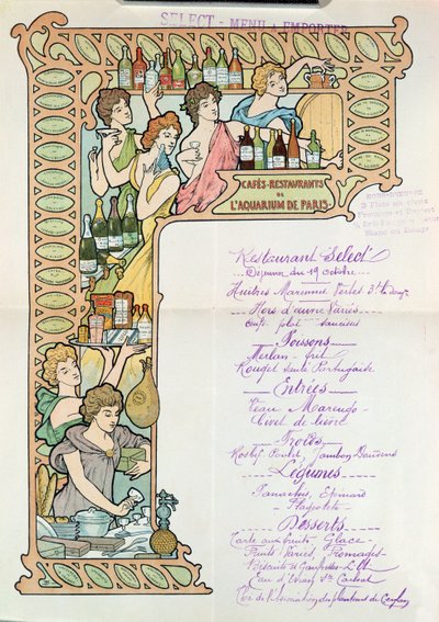 Menú del Café Restaurantes del Aquarium de París de French School