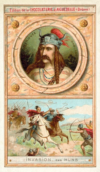 Meroveo, rey de los francos salios, y la invasión de los hunos, 451 de French School