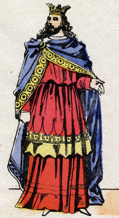 Dinastía Merovingia: Retrato de Childerico III (714-755) Rey de los Francos de 743 a 751. Imagen de Épinal de finales del siglo XIX. Colección privada. de French School