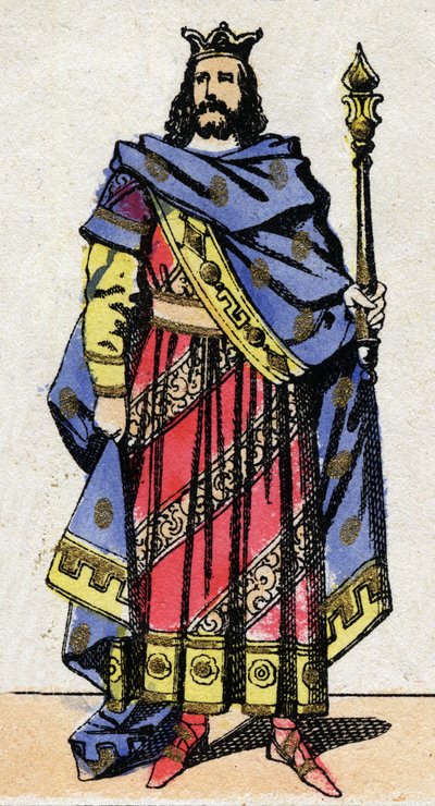 Dinastía Merovingia: Retrato de Clotario IV (685-719) Rey de los Francos de Austrasia de 717 a 719. Imagen de Épinal de finales del siglo XIX. Colección privada. de French School